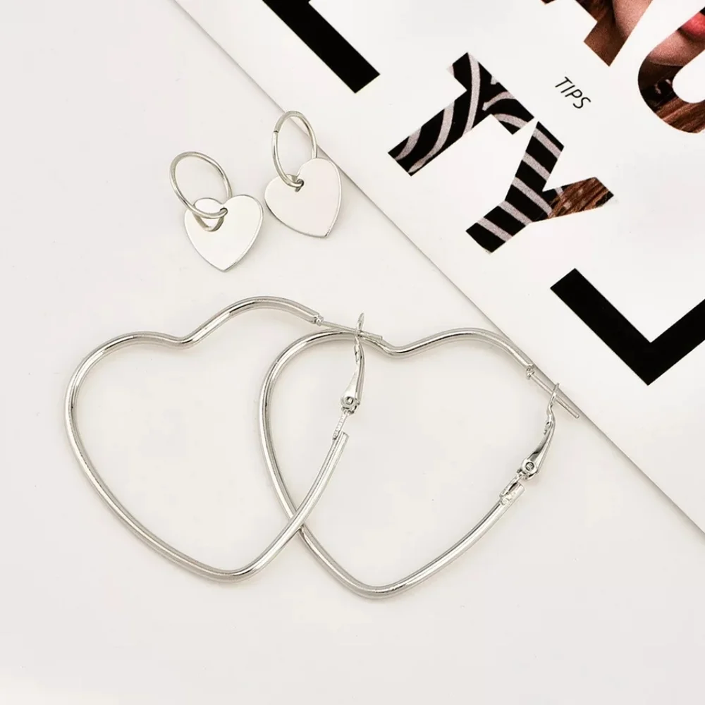 Metal Heart Hoop Earrings Set